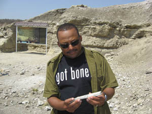 Jackson Njau at Zinj site at Olduvai